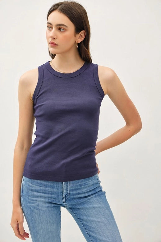 Round Neck Basic Tank - Navy