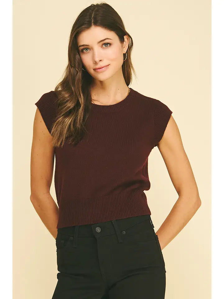 Cap Sleeves Knit Top - Eggplant
