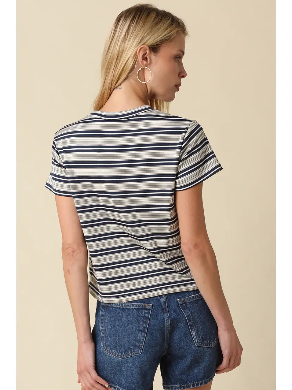 Mila Stripe Baby Tee - Cream Navy