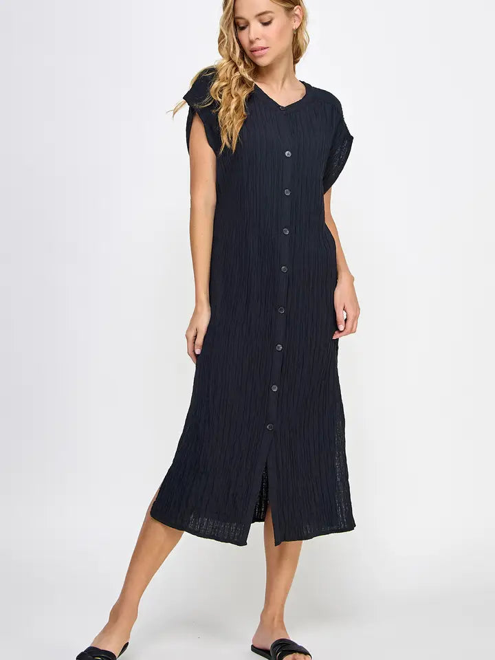 Crinkle Midi Dress - Black