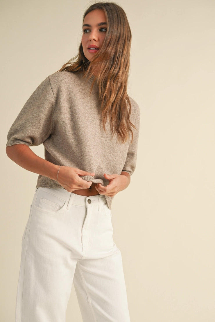 Short Sleeve Sweater Top - Mocha