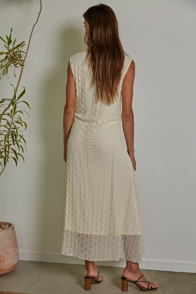 Woven Nylon Lace Sleeveless Maxi Dress - Ivory