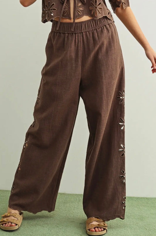 Embroidered Pants - Chocolate Brown