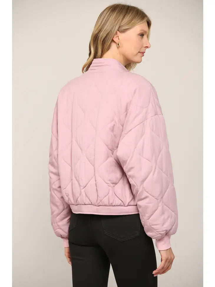 High Neck Quilted Oversized Jacket - Dusty Lavendar