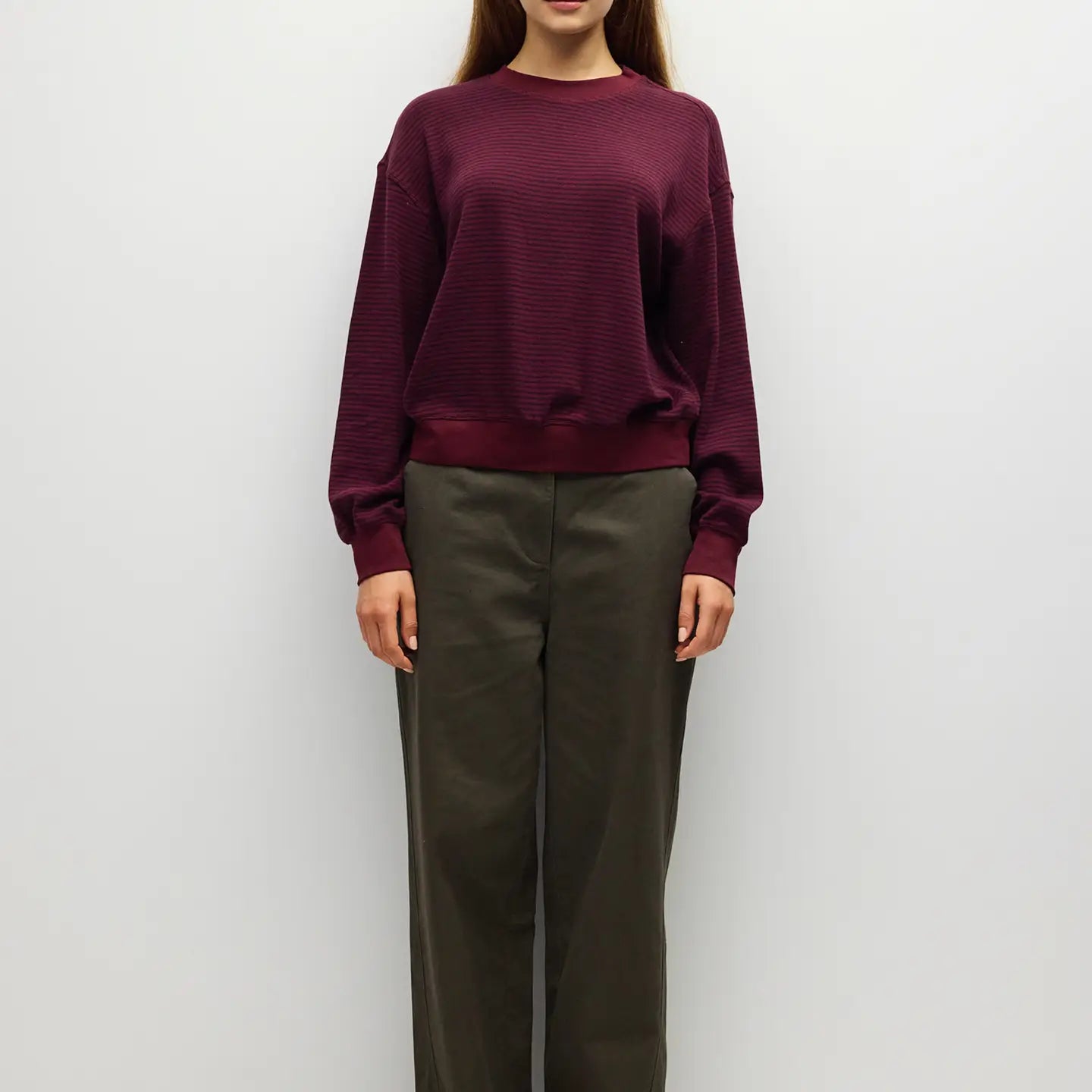 Striped Crewneck - Berry + Navy