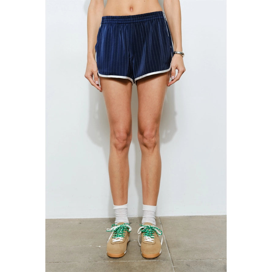 The Parker Striped Track Shorts - Navy