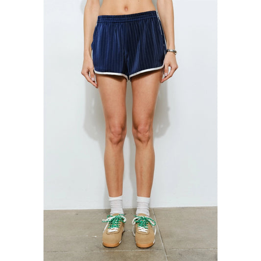 The Parker Striped Track Shorts - Navy