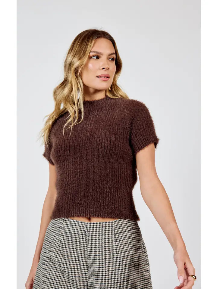 Rudy Ribbed Short Sleeve Sweater - Brown