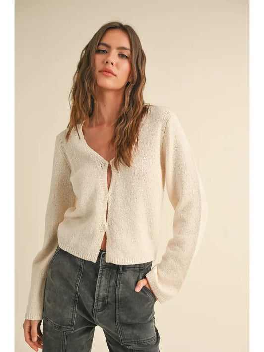 Knitted Cardigan with Front Closure - Ivory