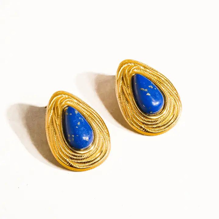 Thura 18K Gold Non-Tarnish Lapis Lazuli Droplet Earring - Blue