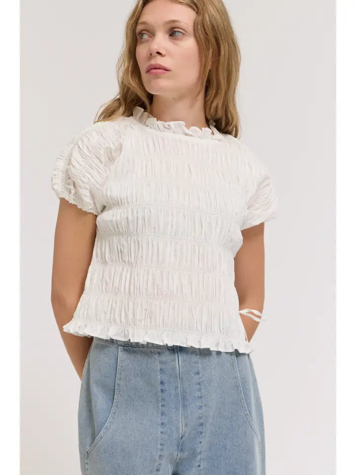 Grade + Gather - Shirring Ruffle Top - Off White