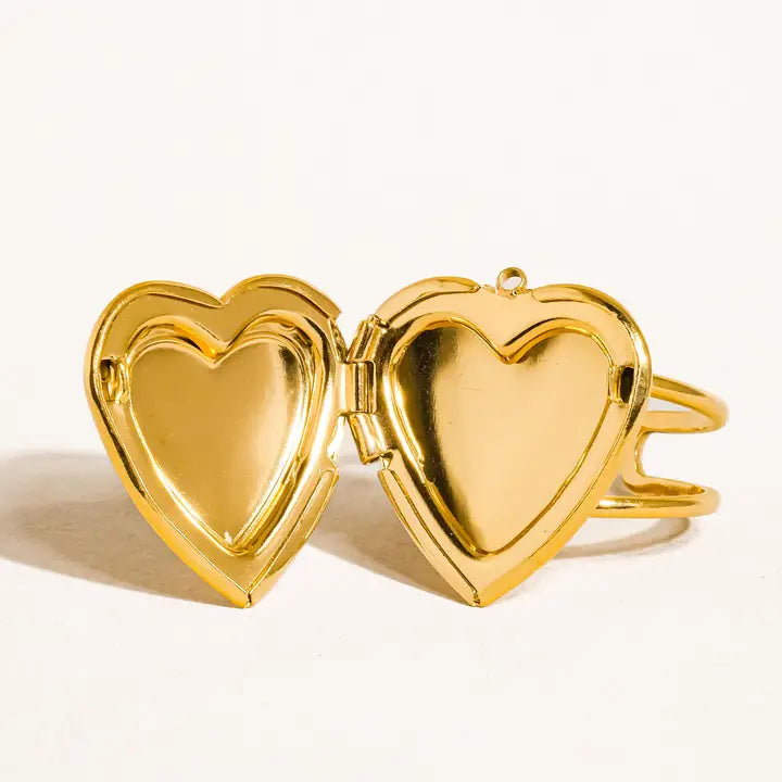 Sefina 18K Gold Non-Tarnish Locket Heart Ring - Yellow Gold