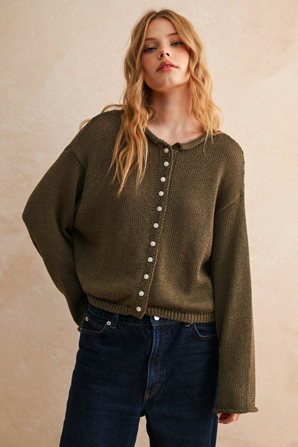 Light Weight Button Front Cardigan - Coffee