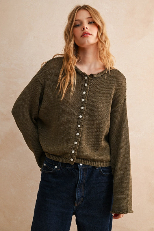 Light Weight Button Front Cardigan - Coffee