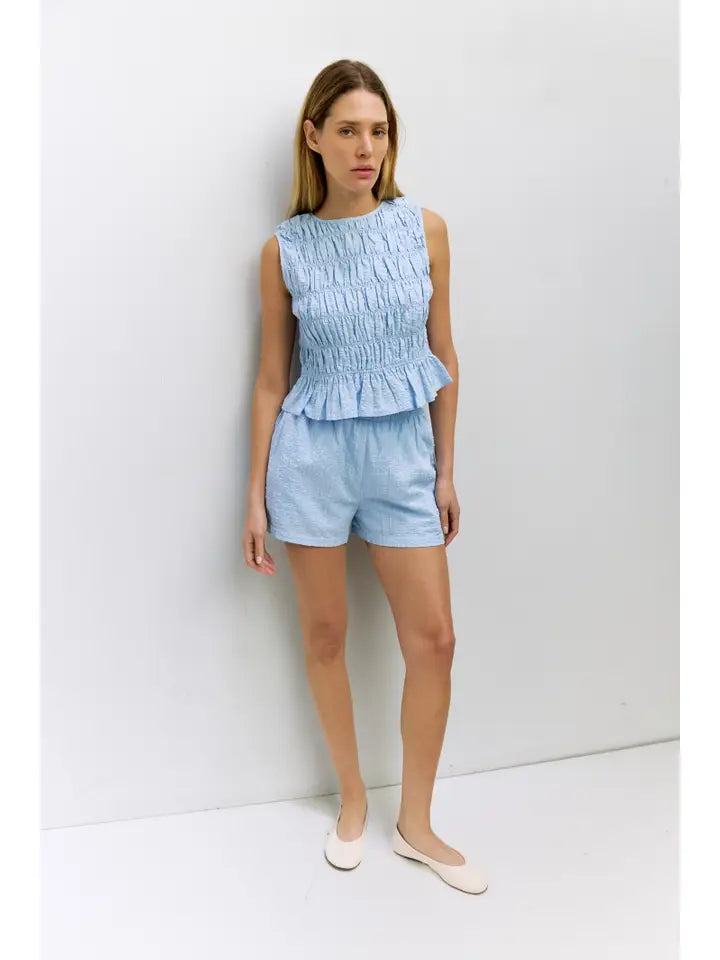 Smocked Sleeveless Blouse - Blue
