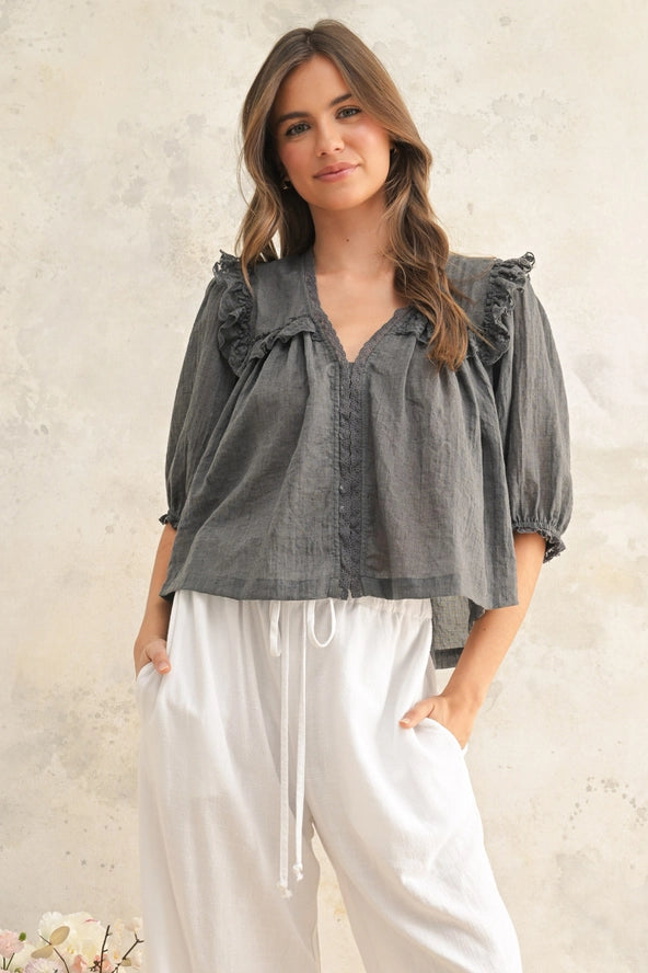 Lace Detailed Blouse - Charcoal