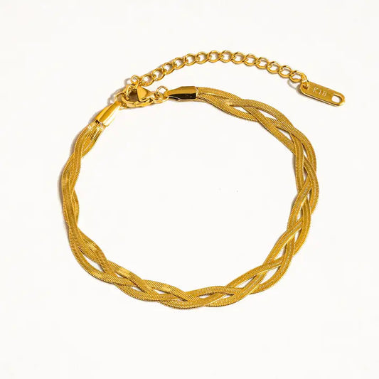 Yvet 18K Gold Non-Tarnish Braided Snake Chain Bracelet - Gold