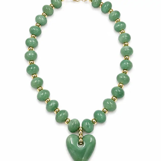 Beaded Heart Necklace - Green