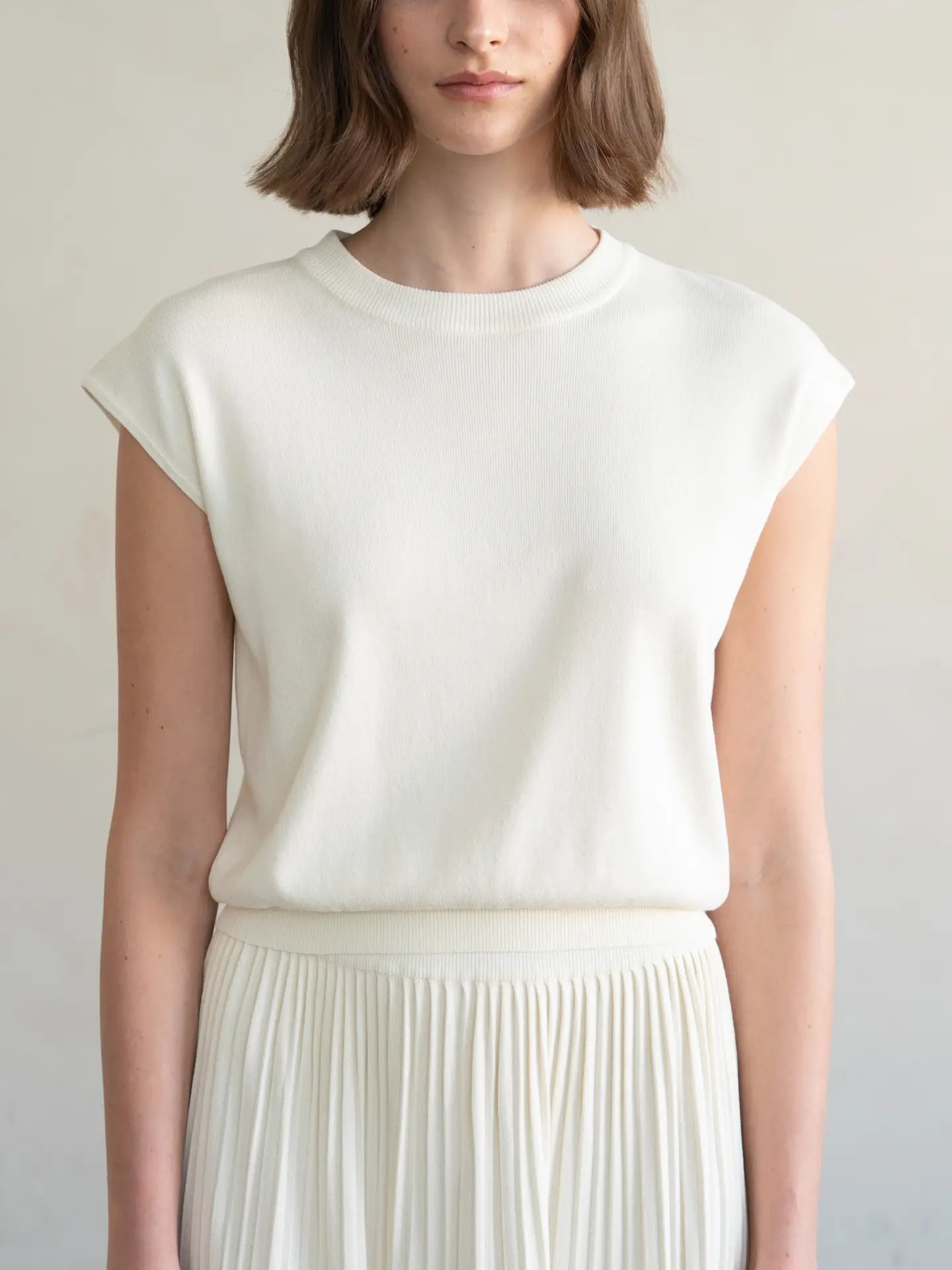 Crew Neck Knitted Top - Ivory