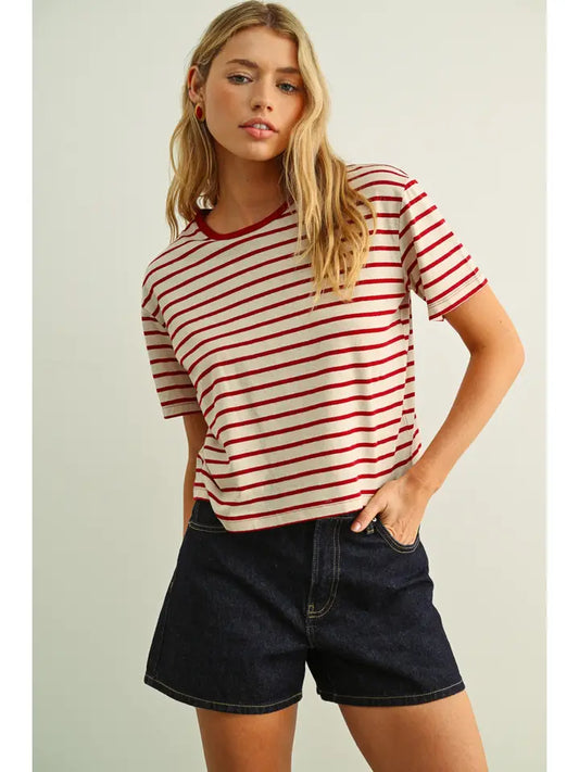 Essential Stripe Ringer Tee - Red