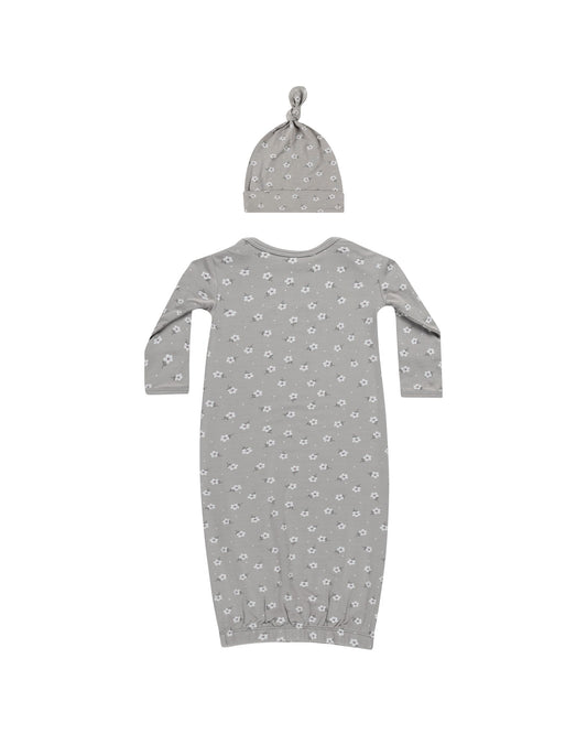 Quincy Mae - Bamboo Baby Gown + Hat Set - Blue Ditsy