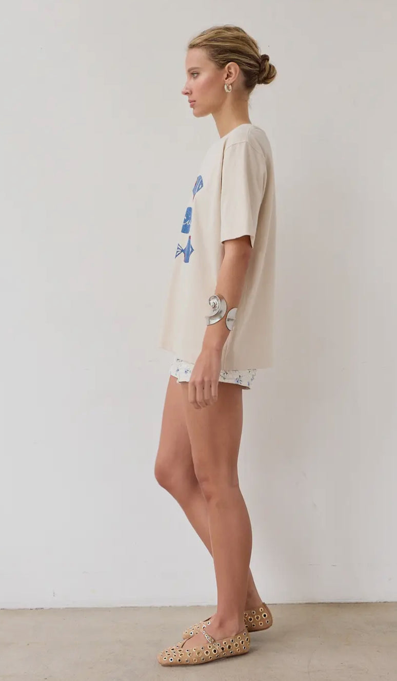 Fish Graphic Tee with Stitch - Dove