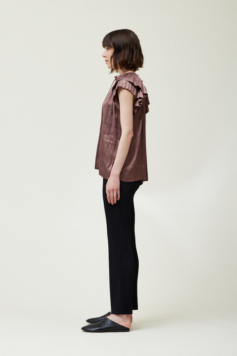 Grade + Gather - Pleated Satin Blouse - Dark Orchid