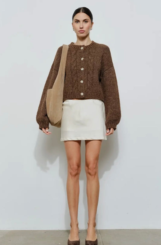 Eros Cable Knit Cardigan - Brown