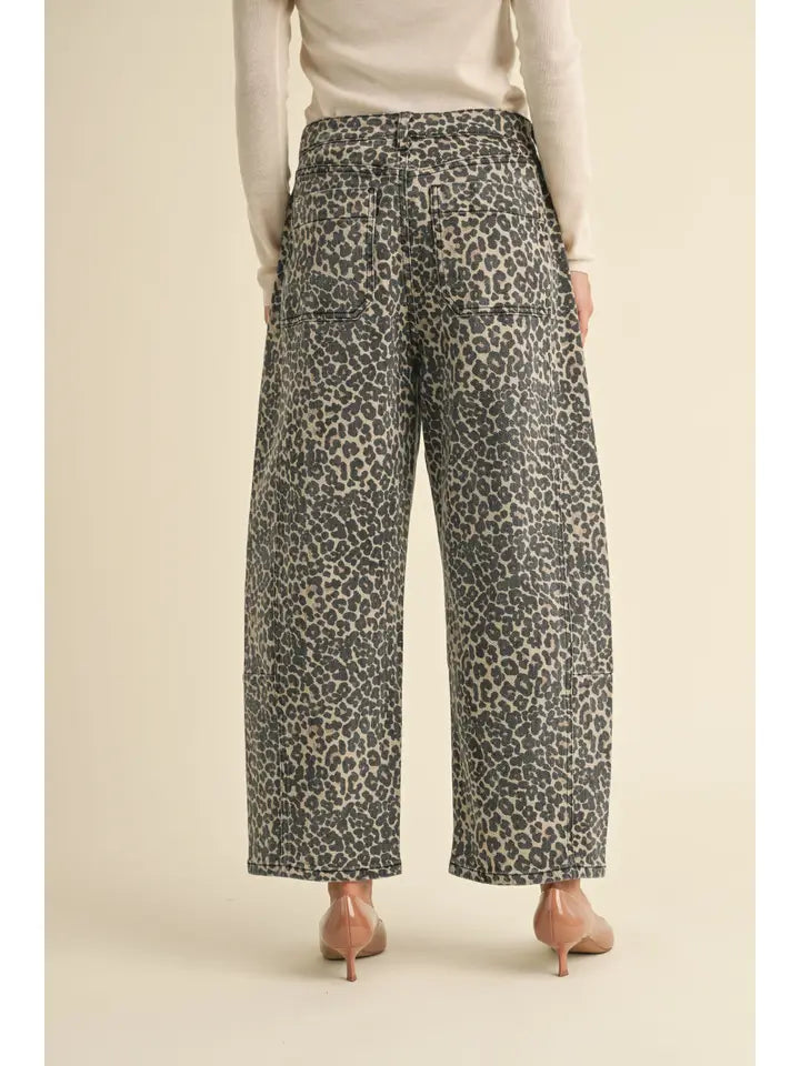 Leopard Print Barrel Jeans