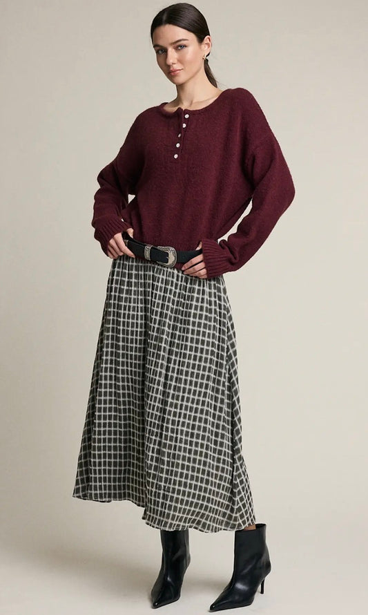 Plaid Smocked Waist Midi Skirt - Deep Khaki