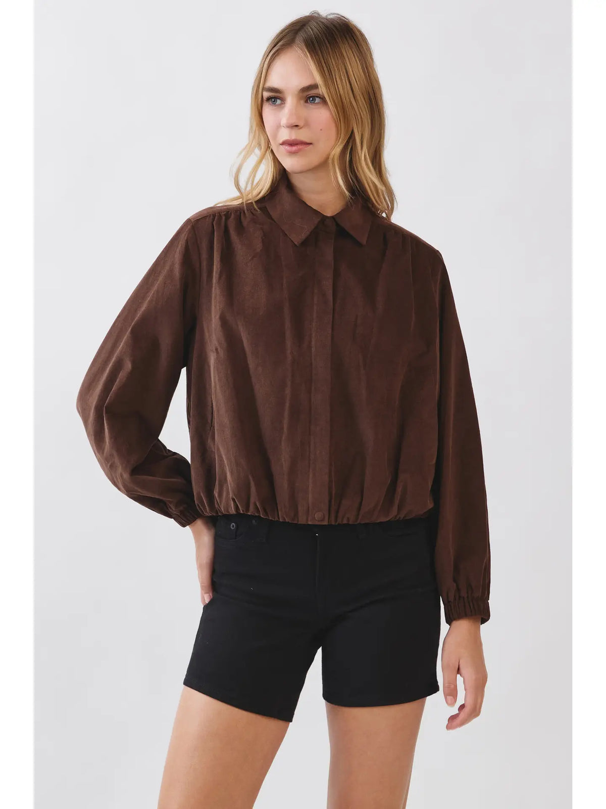 Corduroy Zip-Up Collar Jacket - Espresso