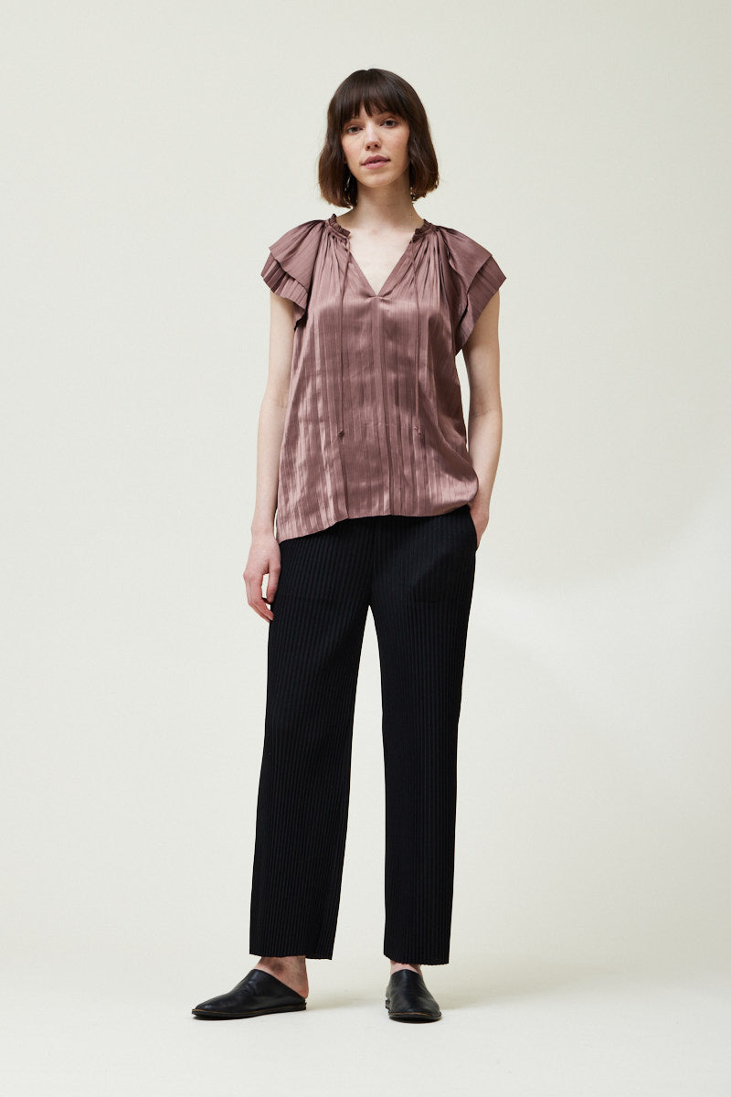 Grade + Gather - Pleated Satin Blouse - Dark Orchid