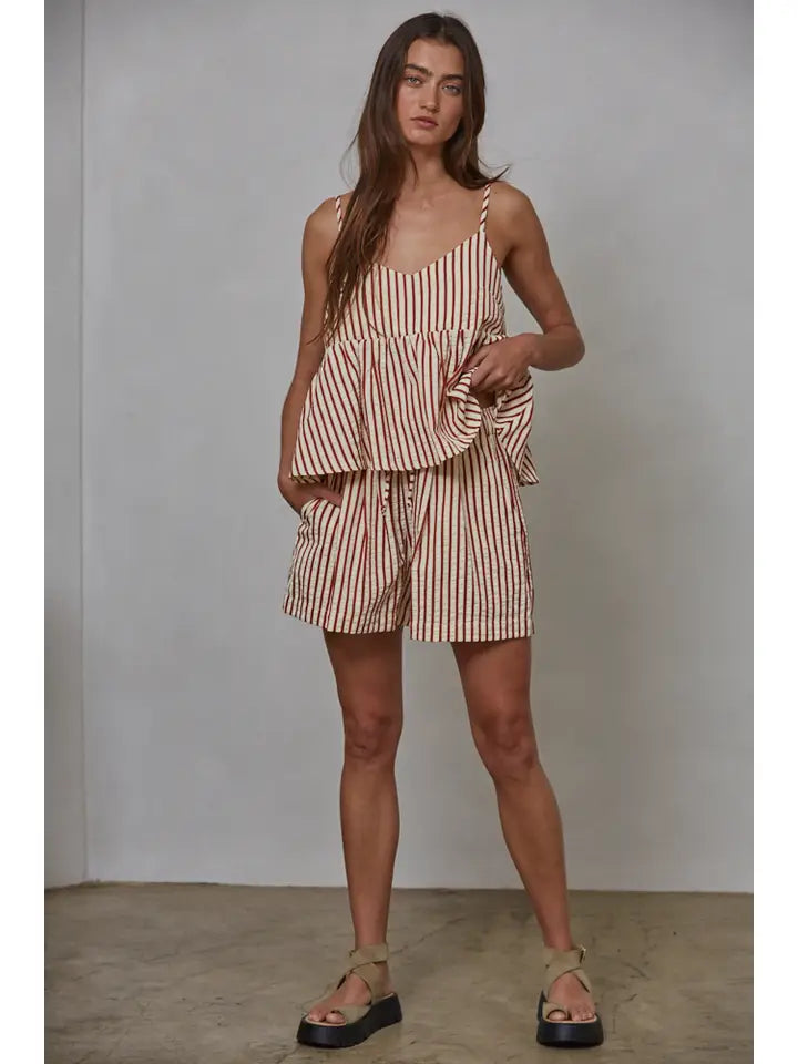 Woven Striped Short - Red
