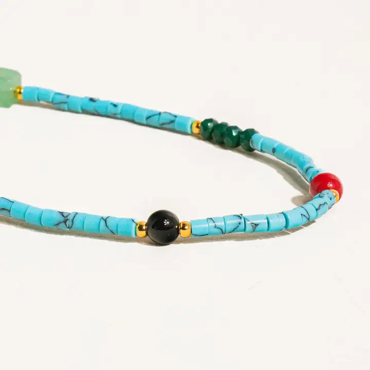 Calise Boho Handmade Blue Turquoise Stone Beaded Necklace - Turquoise