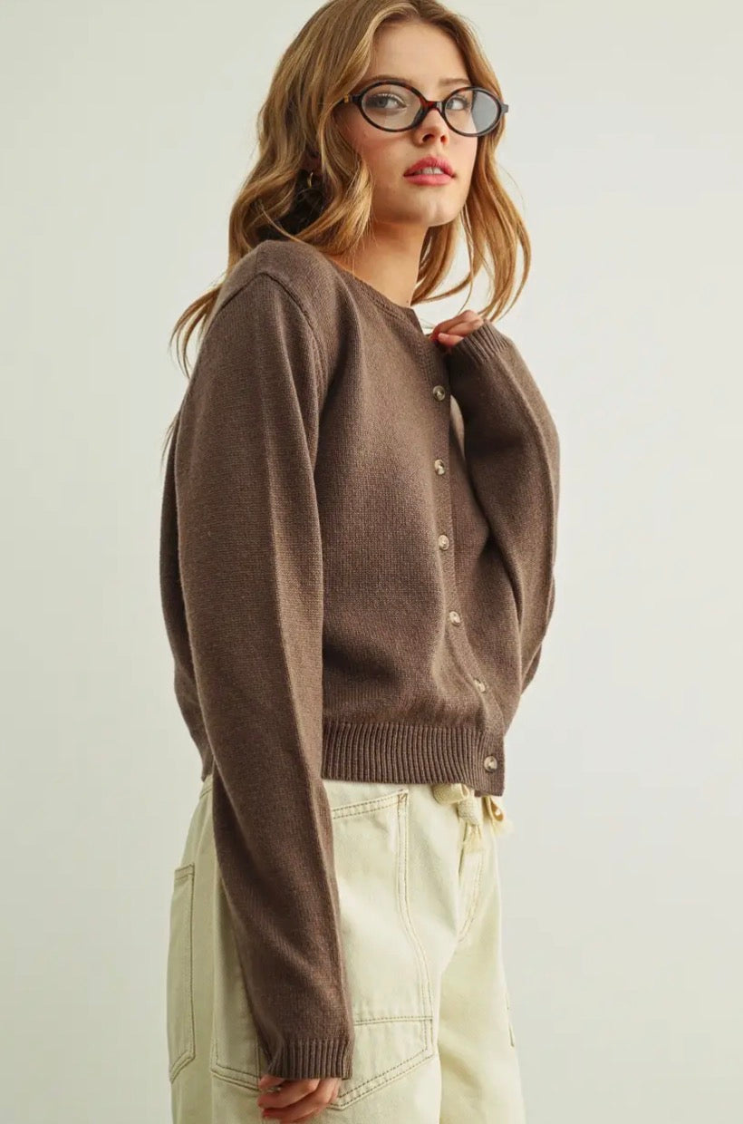Button Front Sweater Cardigan - Brown