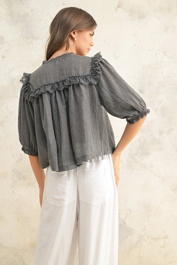 Lace Detailed Blouse - Charcoal