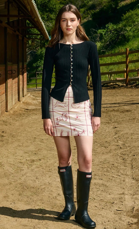 Slim Fit Knit Button Top - Black