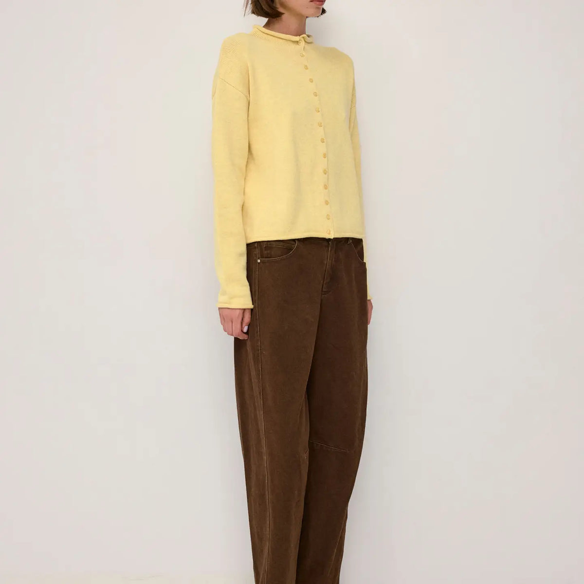 Raw Hem Button Down Cardigan - Yellow