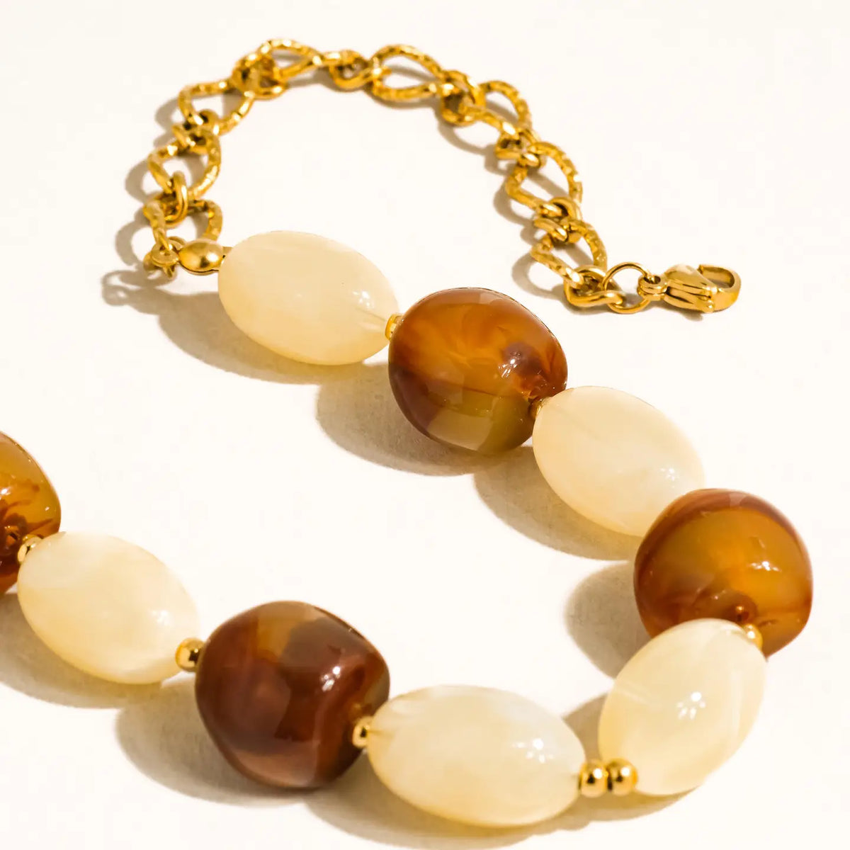 Palm 18K Gold Non-Tarnish Beaded Chain Necklace - Brown