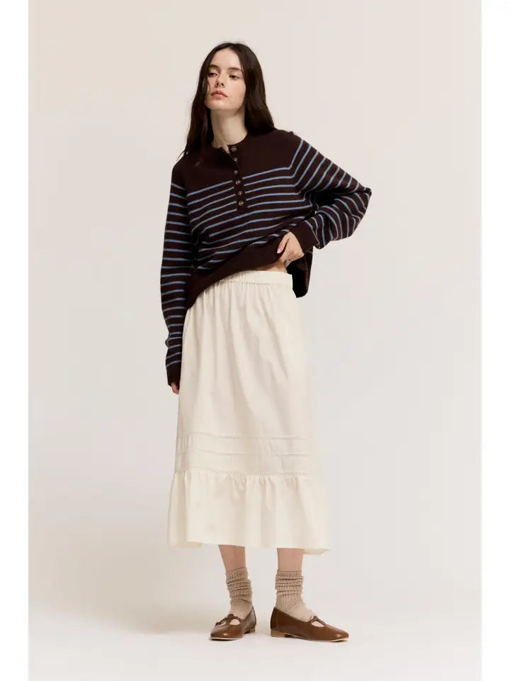 Pleat Trim Cotton Skirt - Soy