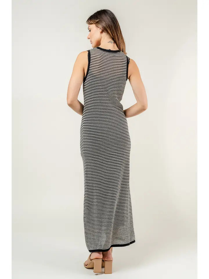 Sleeveless Crochet Lined Maxi Dress - Natural + Black