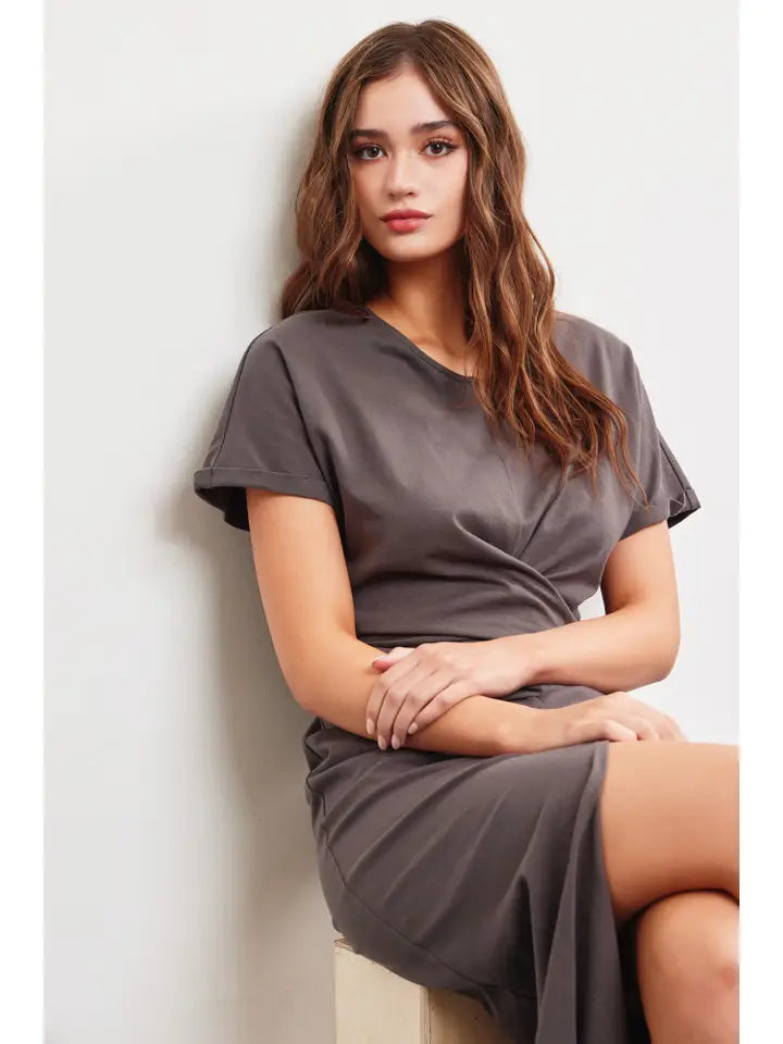 Wrap Back Tie Dress - Dark Stone