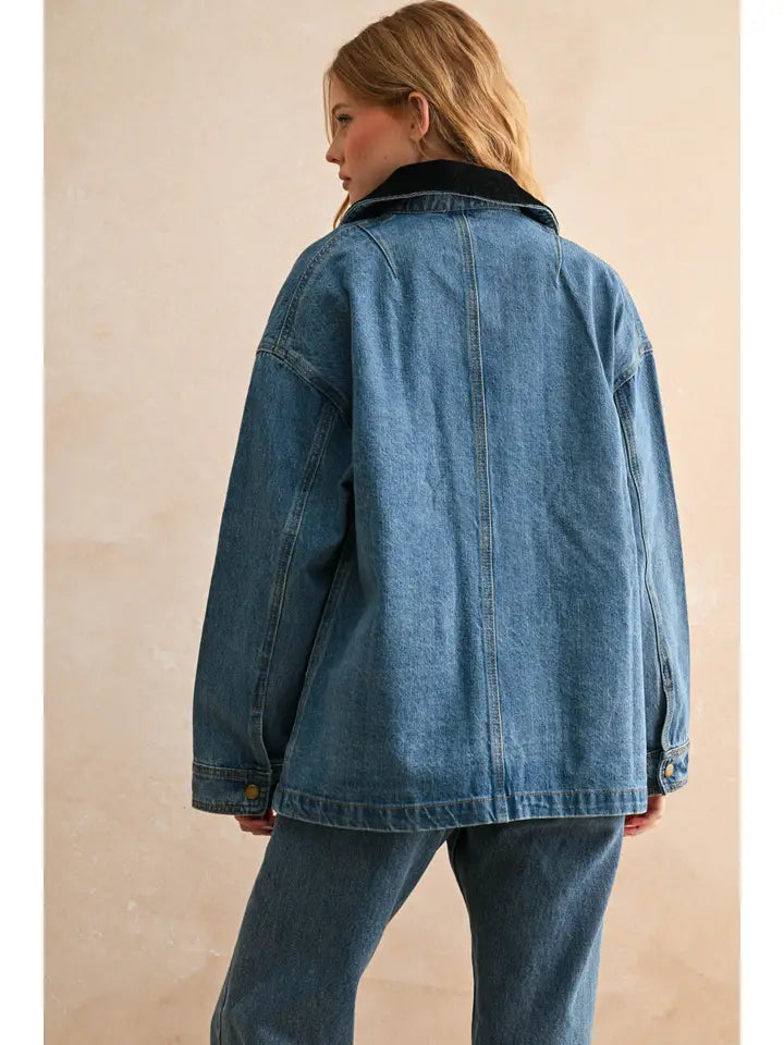 Corduroy Collar Denim Utility Jacket