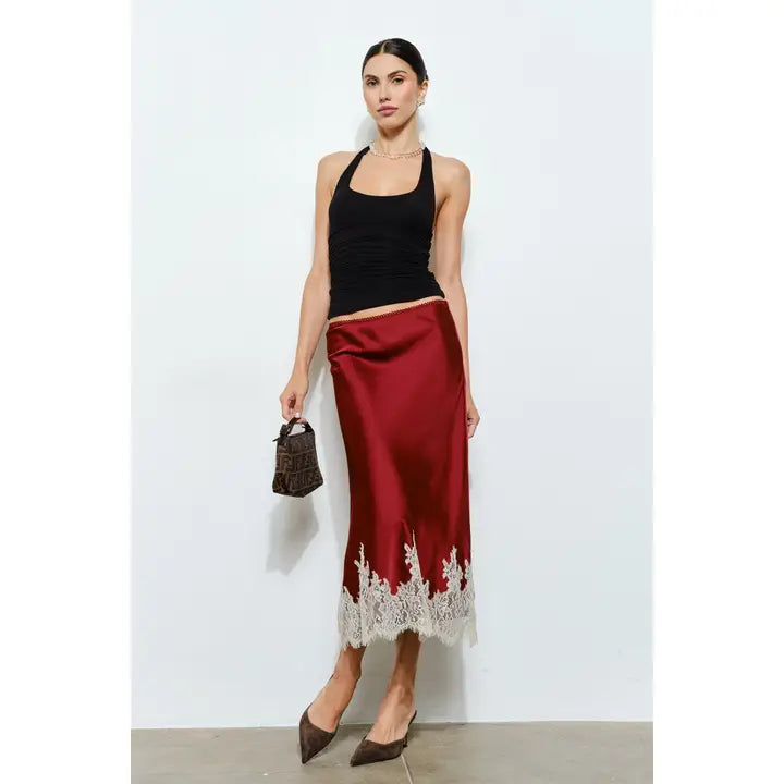 Camila Lace Trim Skirt - Wine