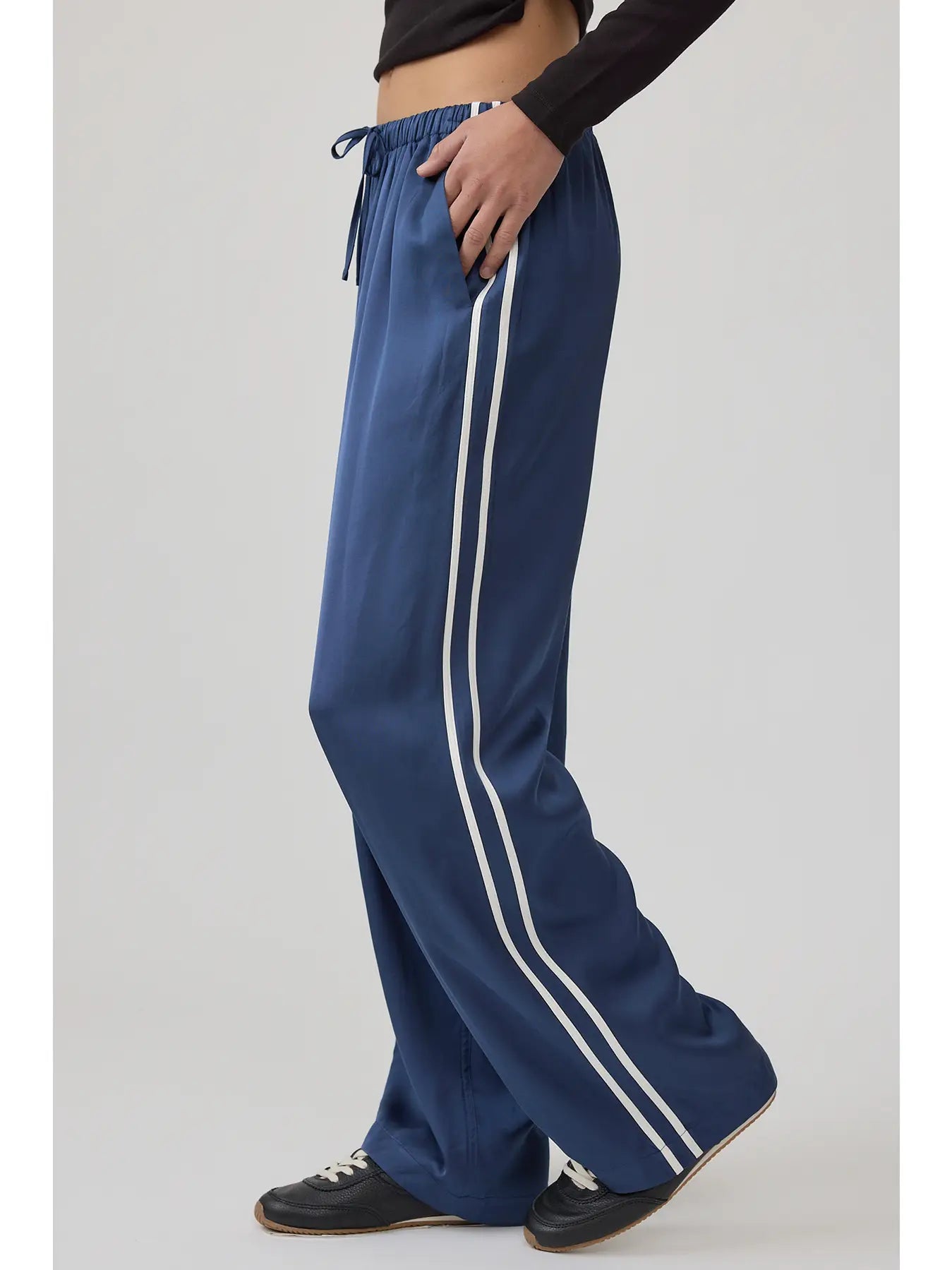 Elastic Waist Straight Pants - Navy