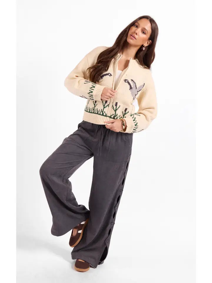 Songbird Zip Sweater - Cream Multi