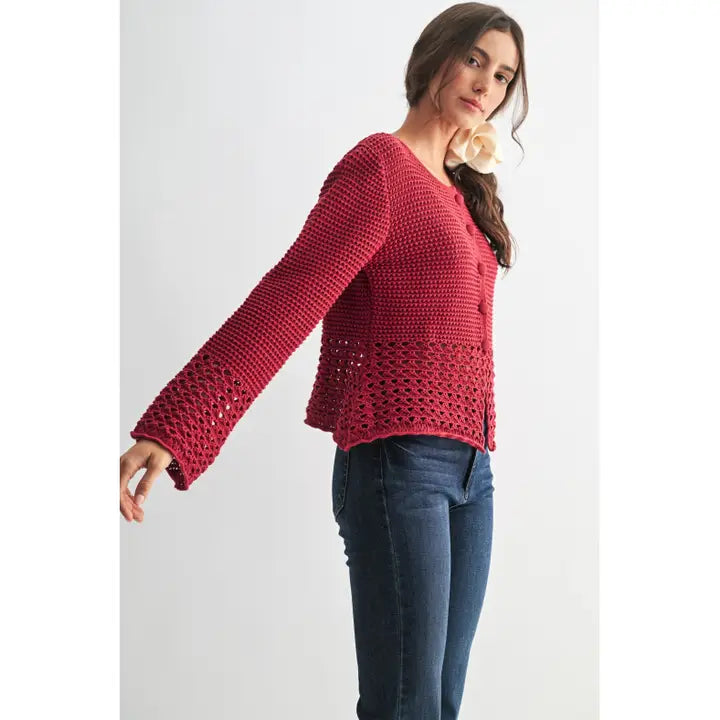 Crochet Cardigan - Crimson Red