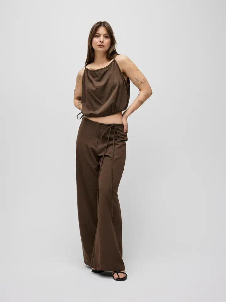 Tie Front Lightweight Pants - Brown