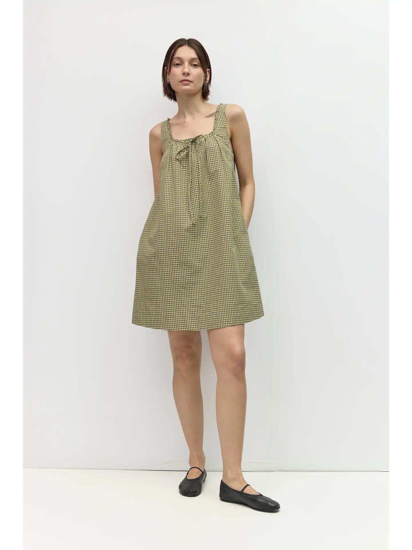 Plaid Babydoll Dress - Green + Brown