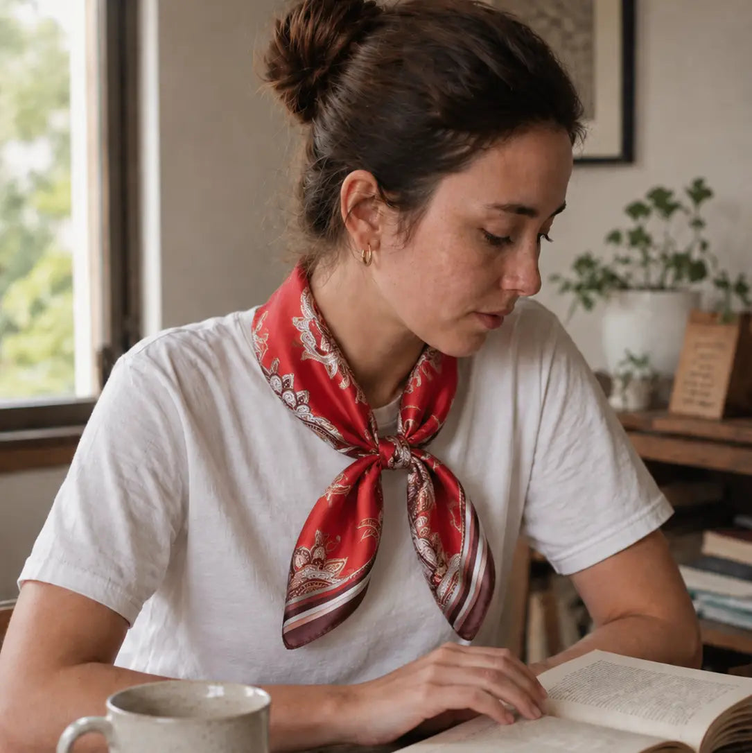 Silk Square Scarf - Red Paisley